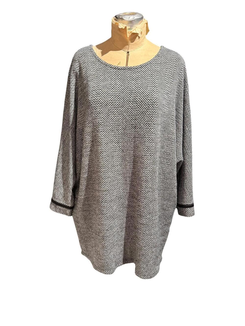 Apricot Gray Herringbone Long Sleeve Knit Tunic Dress